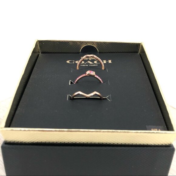 Coach Rose Gold Heart C 3 Piece Ring Set - Boxed Set - Picture 2 of 5